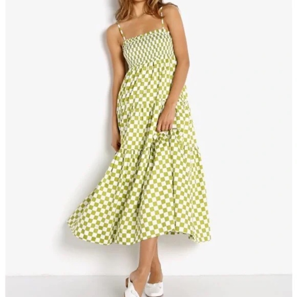 En Saison green and white checkered dress